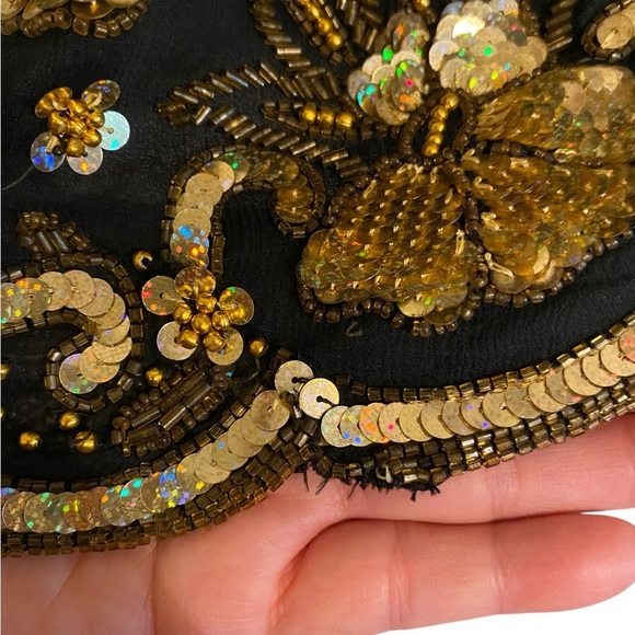 VTG 90s black Gold beaded sequin sleeveless blouse Formal Holiday Christmas NYE - Picture 5 of 7